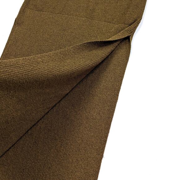 Zara Knit Dress Women's Size Small Green High Slit Sweater V-Neck - Picture 3 of 7